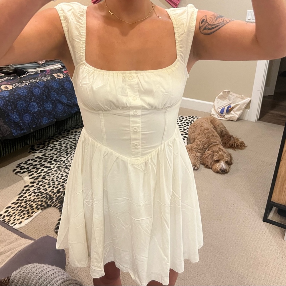Hello Molly Cream Button-Front Mini Dress